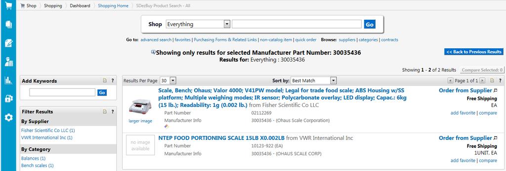 Refining Product Search Results by Manufacturer Part Number In specific cases, a user may want to only see items for a specific manufacturer part number.