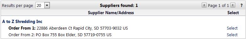 8. Click on the supplier name to select it for the requisition. If the supplier is further down on the list, you may need to click on Click here to view more supplier results from the drop-down.