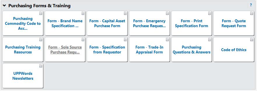 Purchasing Forms & Training Using Forms in Non-Catalog Item There are several forms located in the Purchasing Forms & Training showcase of the Homepage.
