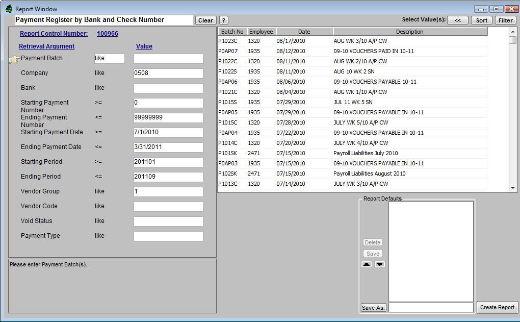Report Retrieval The Report Retrieval allows the user to quickly key parameter values to retrieve specific information for a report. 1.