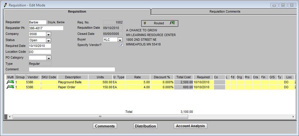 After a record has been saved, SMART Finance does a budget check on each account code to determine if that code is over budget. If it is, the detail line highlights in yellow or red.