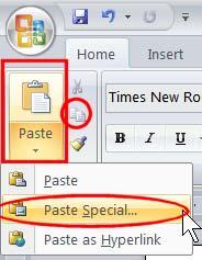 Paste Options Insert item with the