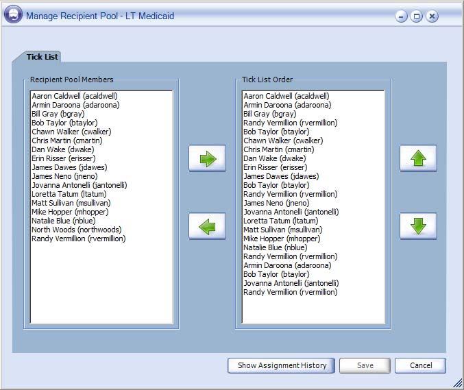 Compass Pilot Interface 1. Select Manage My Recipient Pools. 2. Select a recipient pool in the list. 3. Click Edit. Fig. 2.6 Edit Recipient Pool Tick List To add members to the Tick List 1.