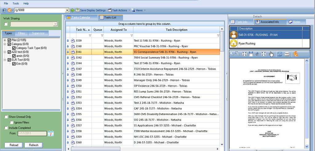 3 - TASKS Viewing a Task Tasks contains and manages tasks. Documents, clients, and cases are examples of task related objects. To view a task in Tasks: 1.