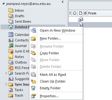 Next, empty the Deleted Items folder to permanently remove the message in your mailbox. To do this: 1.