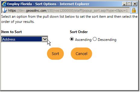 This can sort ascending or descending by fields similar to those in the Summary view column headings. However, there is more data in this view and, therefore, more sort options.