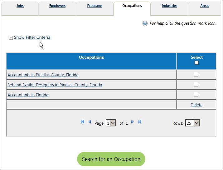 Occupations Tab The Occupations tab contains a list of occupations that the individual has previously researched. The information contained within each occupational link derives from the WID database.