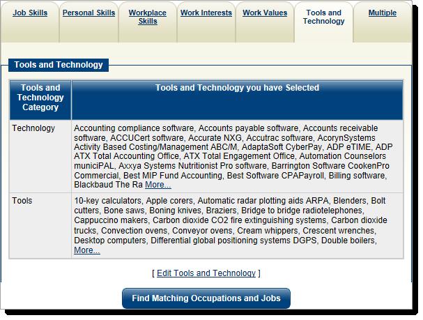 Typical Tools and Technology Tab The Typical Tools and Technology tab can be used to list the tools and technologies that the individual has experience using.