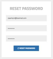 Now, the referee would click on SIGN UP, and an email is sent to this institution: And clicking on Finish registration, a new form is shown in order to reset the password and finish the registration