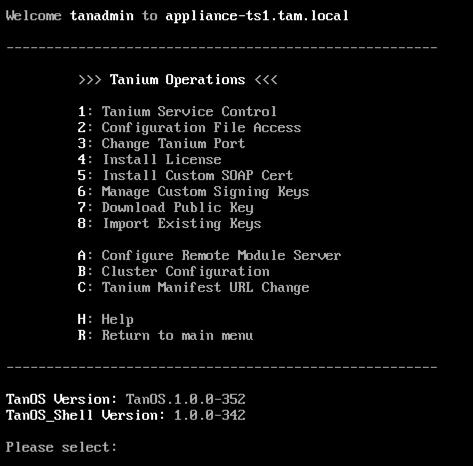 2. Enter 2 to go to the Tanium Operations menu. 3.