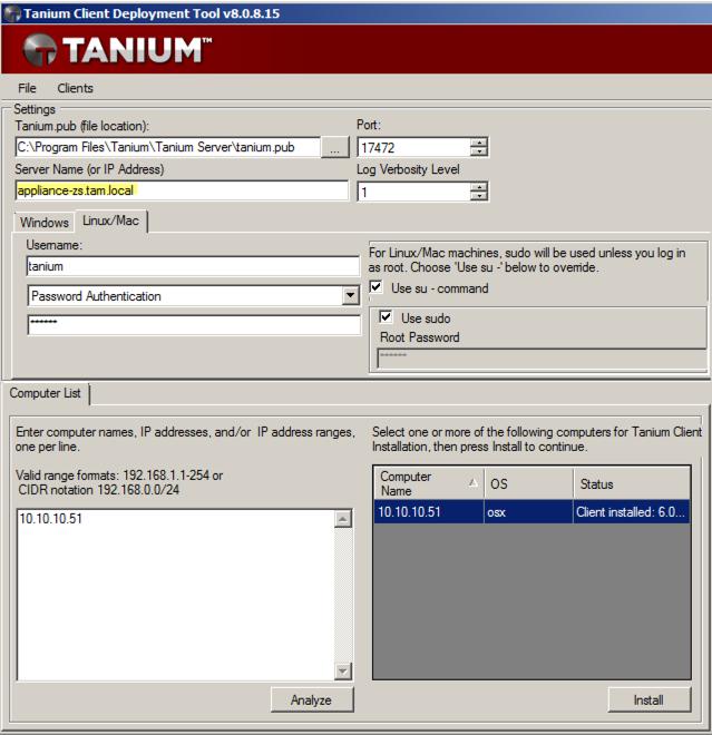 2. In Interact, ask Get Computer Name and Tanium Server Name from all machines and verify that the