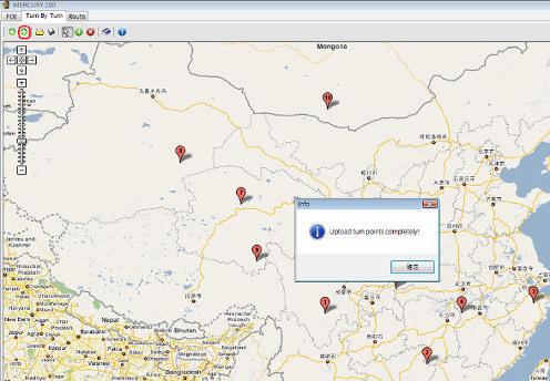 Click the upload icon to upload the TurnPoints on the map to the device.