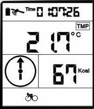 6. After pressing the Select button a fifth time, the displayed items become: (1) Current riding time, shown as Time.
