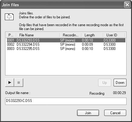 Joining Files Set 5 Input 6 the order of files. After joined, the playback order of the files can be changed.