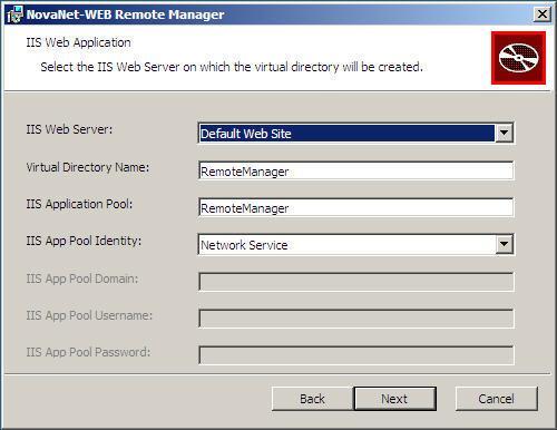 The Installer will prompt you for configuration information related to your IIS Web Application. Select the desired IIS Web Server.