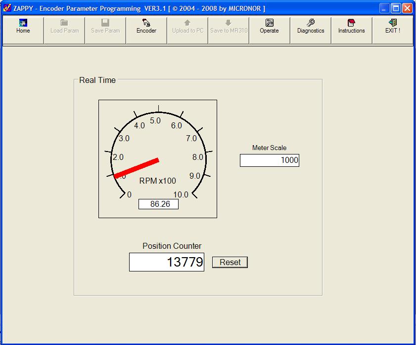 How can I monitor Encoder operation? 1. Click on [Operate] to view RPM and Position Counter value. 2.