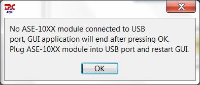 Figure 5.2-2 - Error Message Displayed When ASE-1019 is Not Connected to USB Port 6.