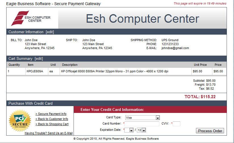 Processing Orders The e-commerce shopping cart uses a secure PAYware software server located within the hosting data center of the website.