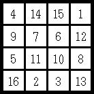 Square of Jupiter 4x4 square lines sum to 34 entire
