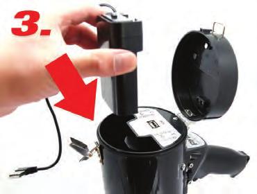 Once fully charged, insert the battery into the megaphone by opening the end cap in
