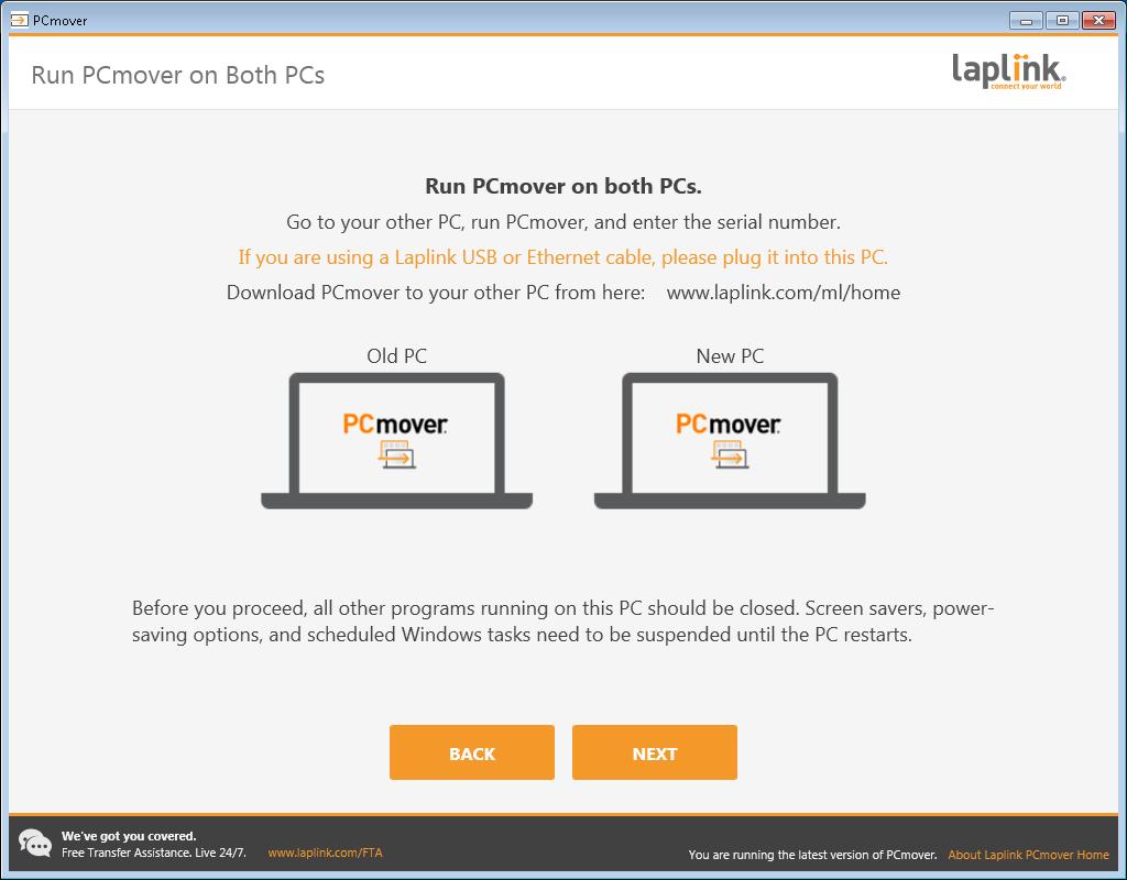3. Run PCmover on Both PCs Go to your New PC and follow the previous steps one and two on your New PC. Once you see the Run PCmover on Both PCs screen on your New PC, go to step four.