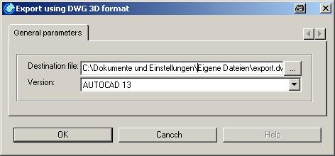 --> The Export using... format dialog box appears. Click Destination file... and select the Destination File.
