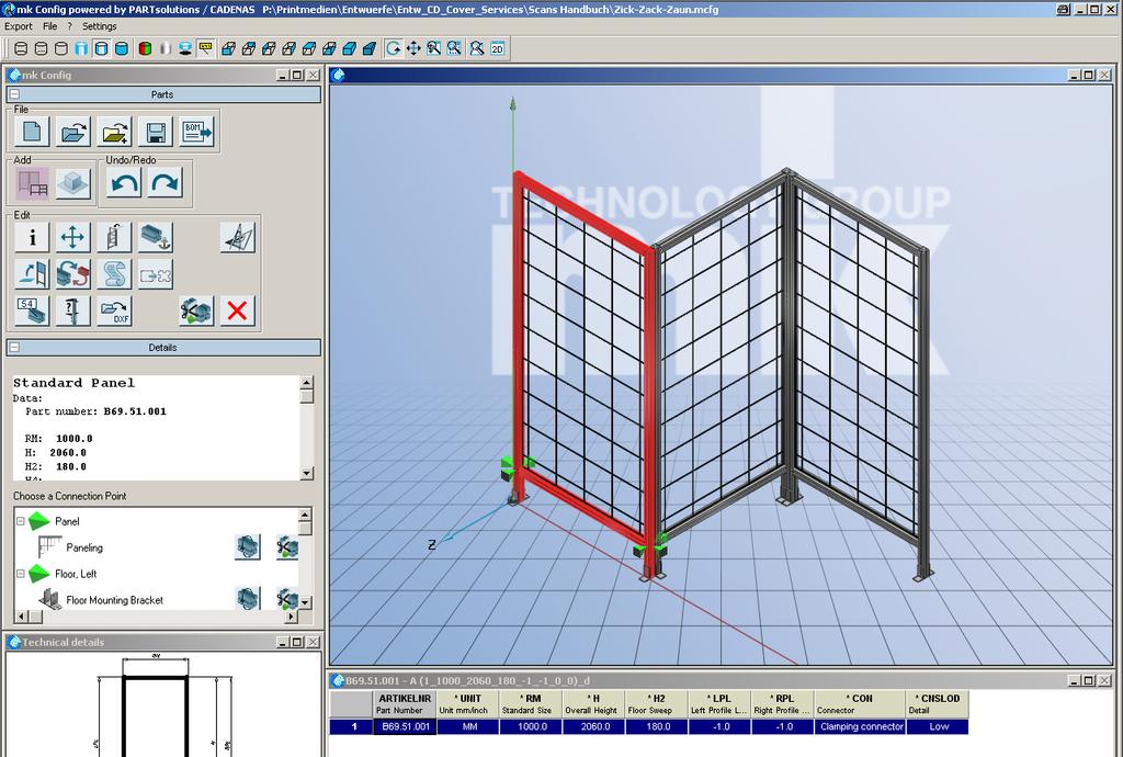 1.4. Layout of user interface and functions 1.4.1. Overview After starting the configurator the work area opens: Configurator The work area layout is as follows: The left-hand side contains the Part