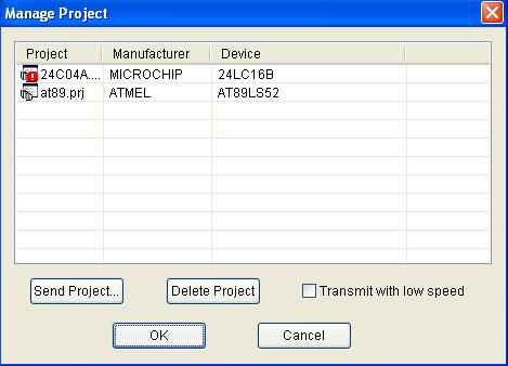 SUPERPRO 7000 User s Guide Chapter 4 The figure below shows a typical Manage Project Library window. Some basic commands related to the project file operation are: Send Project.