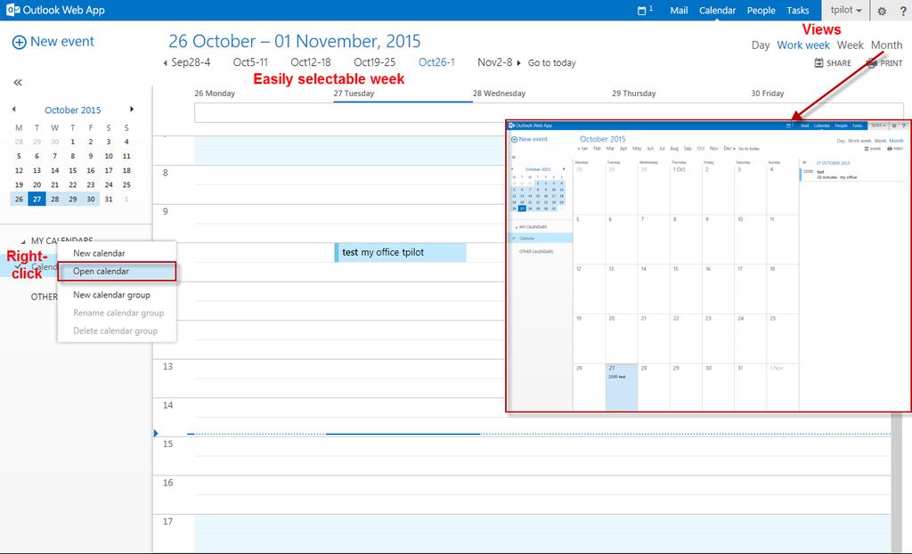 Calendar While working with the Calendar, it is very easy to switch between daily, weekly and monthly views, or to select amongst consecutive