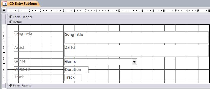 Exercise 4. Creating an Expression in a SubForm 1. Open the CD Entry Subform form in Design View. 2. Make sure the Design tab is selected from the Form Design Tools Ribbon group. 3.