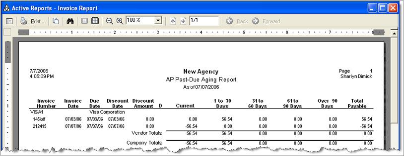 7 ACCOUNTS PAYABLE REPORTS Running Invoice Reports In this field: Vendor Range Enter or select: The beginning vendor code and ending vendor code you want to include in the report or press F2 to