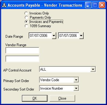 7 ACCOUNTS PAYABLE REPORTS Running Vendor Transaction Reports Running Vendor Transaction Reports The vendor transaction report will show all of the transactions for a specific date range for a