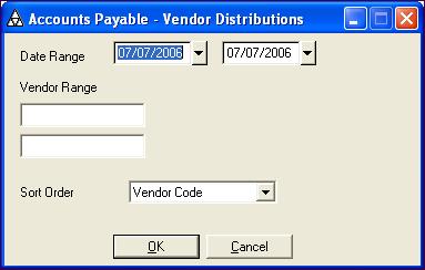7 ACCOUNTS PAYABLE REPORTS Running Vendor Distribution Reports Running Vendor Distribution Reports The vendor distribution report will allow you to create a report that shows where the distributions