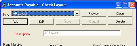 9 MODULE SETUP Setting Up Check Layouts 2. Select the check layout you want to delete from the Find list.