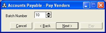 4 PAY VENDORS Selecting Invoices By Batch In this field: Cut Off Date Take Discount if Available Take Credit(s) if available Enter or select: The due date of the invoices in that batch that you want