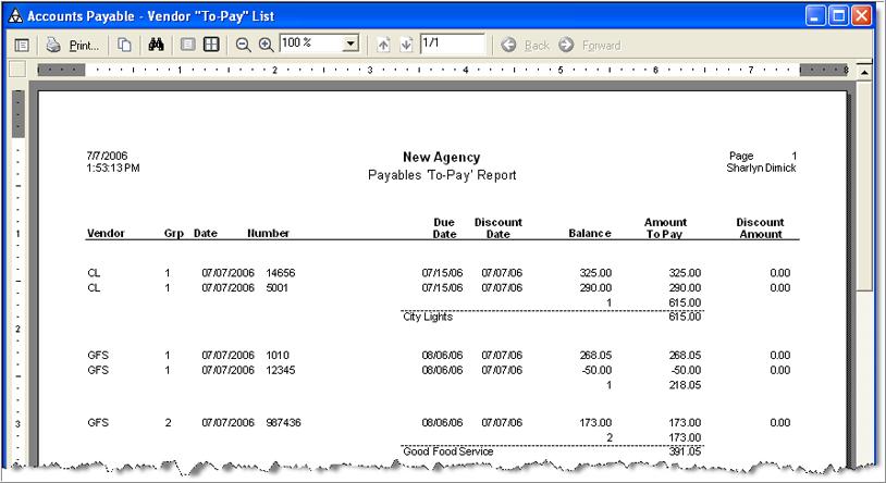4 PAY VENDORS What s Next? 5. Click Pay Listing. You will see the Payables To Pay Report print preview. 6.