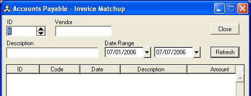 6 INVOICE MATCHUP Finding Invoice Matchups Finding Invoice Matchups To find an invoice matchup: 1. On the Module menu, point to Accounts Payable and click Invoice Matchup. 2.