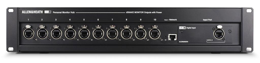 ME-U 10 Port PoE Monitor Hub ME-U is a touring grade, 10 port PoE hub providing power and audio to multiple ME-1 and/or ME-500 personal mixers.
