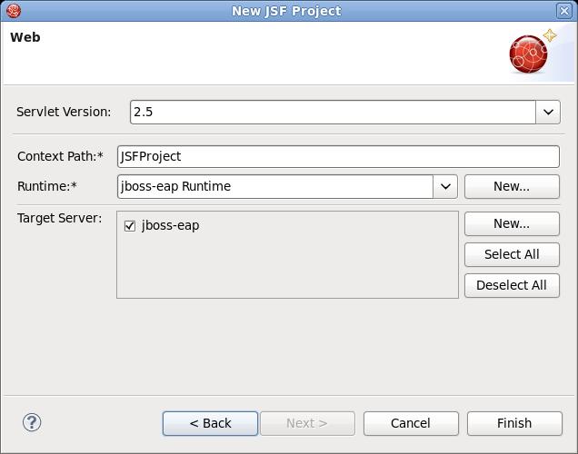 Creating a New JSF Project The Context Path option defines the name under which the application will be deployed.