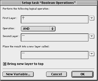 TASK SETUP DIALOGS Binary Operation Tasks Boolean Operations Task This task allows you to apply a Boolean operation to two binary layers in the current document.