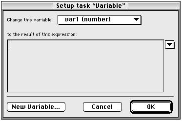 TASK SETUP DIALOGS Extra tasks Variable Task This task allows you to assign values to variables.