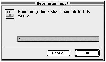 TASK SETUP DIALOGS When Openlab reaches the Input task in the automation, it prompts the user as follows: The user can then accept the default, by clicking on OK, or