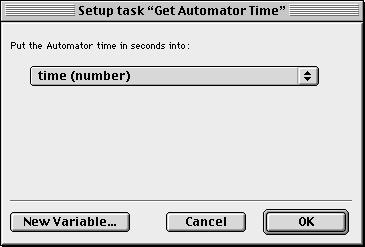 OPENLAB Get Automator Time Task This task gets the current time from the automator trace and puts it into a variable. You need to specify the variable in the Setup dialog.