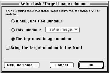 TASK SETUP DIALOGS Window Targeting Tasks Target Image Window Task When you work on an image window manually, the window to which you apply the action is always the active window.