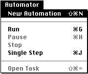 OPENLAB The Automator Window Select New Automation from the Automator menu. The Automator Window is displayed.