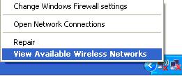 2. Right click Windows Zero Configuration icon and select View Available Wireless Networks.