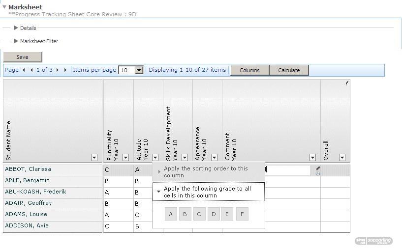 05 Using Marksheets 3. Manually enter the grades for any students who did not achieve the selected flood-filled grade. 4. If comment cells are available, enter any required remarks. 5.