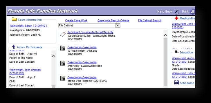 Key Tasks To search for Imaging pages You can access the File Cabinet Search page from any Actions hyperlink associated with a FSFN Case on the Desktop or on the Search page. 1.