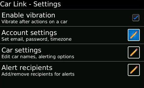 Car Settings The Car Settings screen is where you will be able to edit the name of the vehicle and select the features you wish to receive alerts from.
