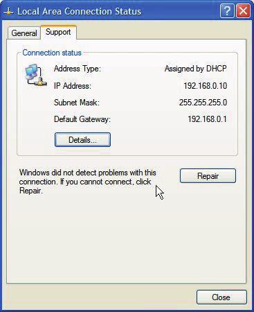 q w Confirm e When the Address Type field is set to Assigned by DHCP in the Local Area Connection Status window, the DHCP server assigns a dynamic